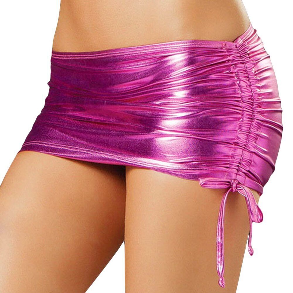 9580 Metallic Mini Skirt Shiny Bodycon Ruched Micro Short Skirt Wet Look